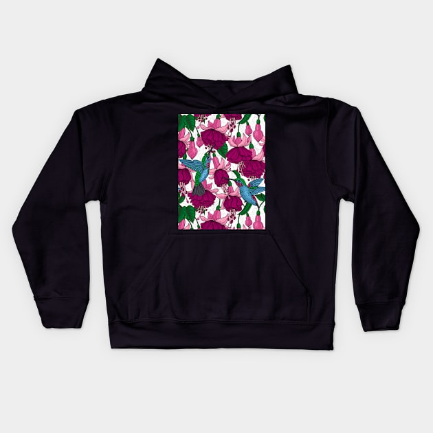 Hummingbird garden on white Kids Hoodie by katerinamk